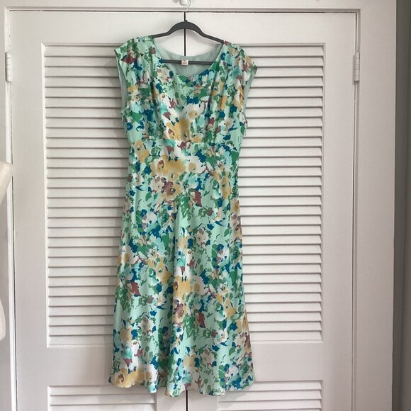 Sundance Floral Midi Dress100% Silk Size P14 In Pastel Green & Multicolor Print - Picture 4 of 16